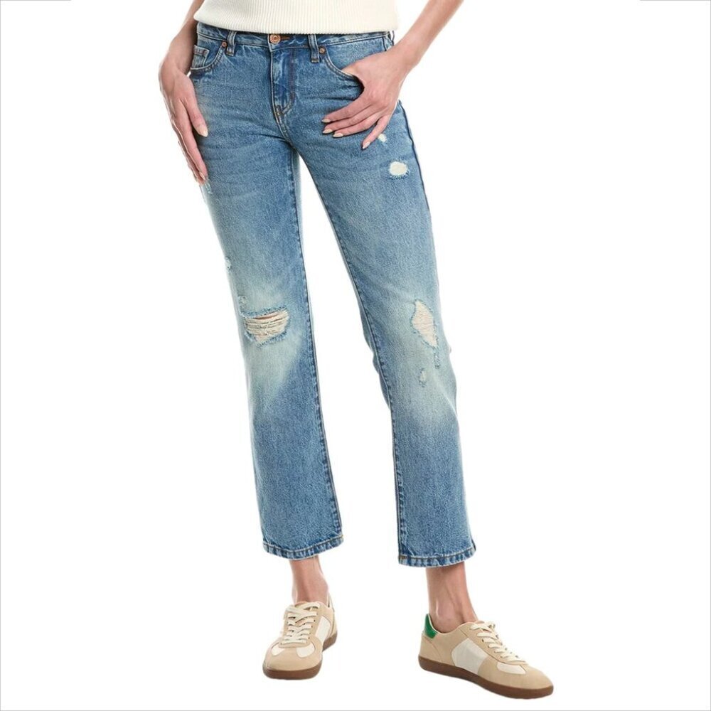 Cabi Malibu Beach club slim straight jeans mid-rise distressed ankle new 12